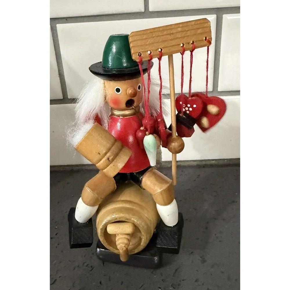 VTG Incense Smoker Wooden Wood Figure Sitting On Barrel *read*